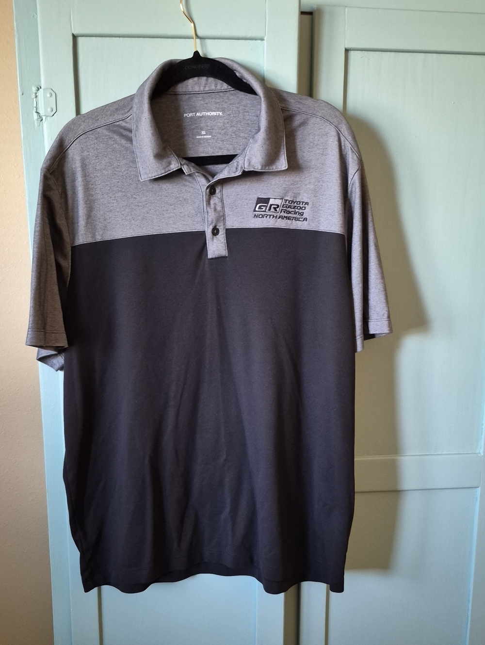 Port Authority GR 1000 Racing Polo Color Block Black & Gray Large Like New